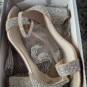 Champagne Strappy Heels with Rhinestones